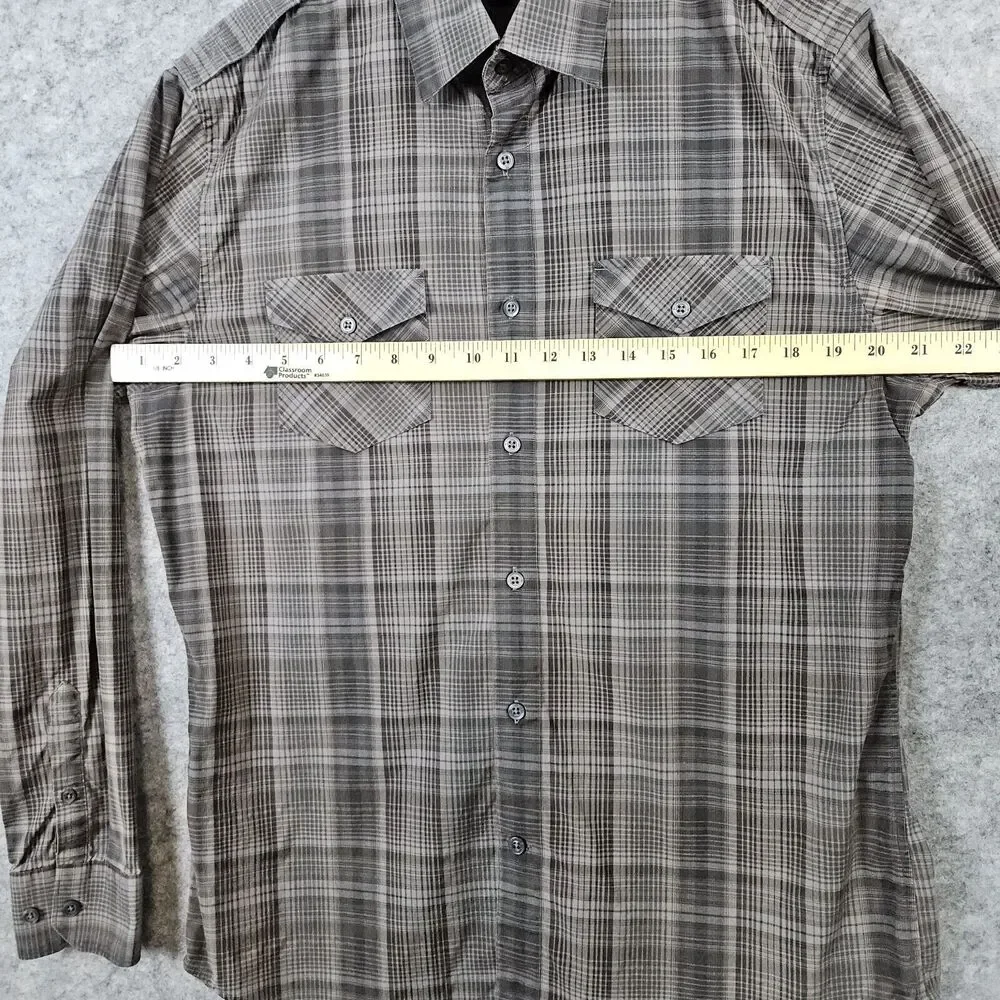 Banana Republic Men's Shirt Size M (15-15 1/2) Brown Plaid Button Up Two Pockets